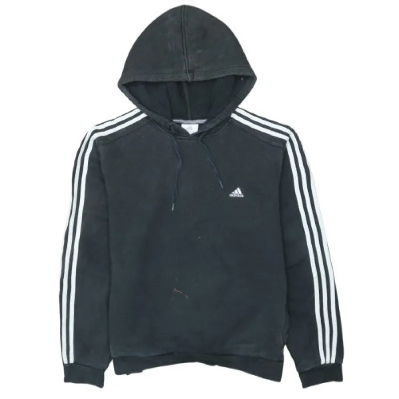 Adidas Black Hoodie Men's Large Three Stripe Sleeves Embroidered Logo Pullover Sweatshirt sold by Vintage Club