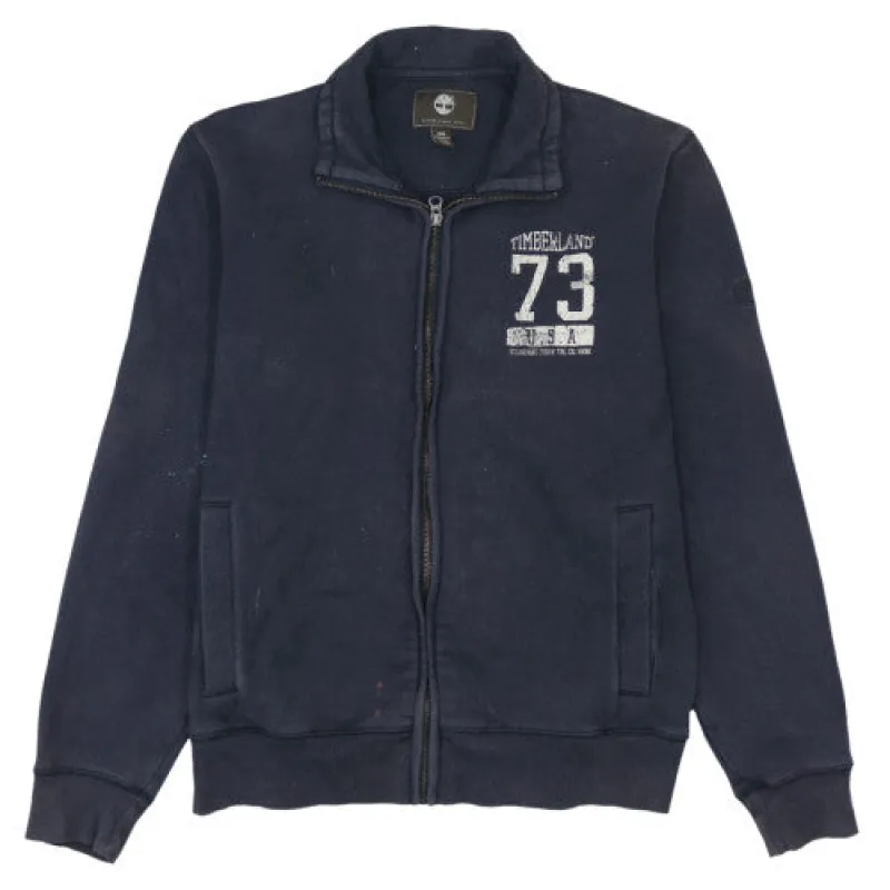 Timberland Navy Blue Full Zip Sweatshirt Men's Medium USA 73 Printed Logo Jacket Top sold by Vintage Club