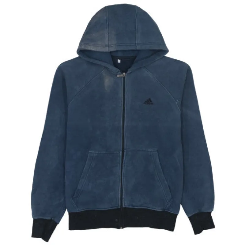 Adidas Navy Blue Full Zip Hoodie Men's Large Embroidered Logo Kangaroo Pockets Fleece Sweatshirt made by Adidas