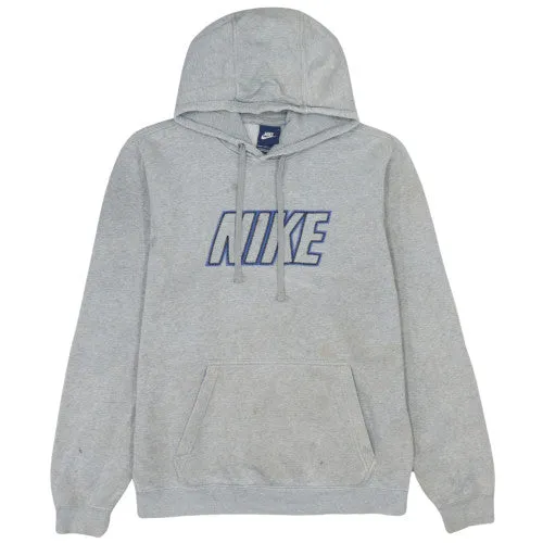Nike Grey Hoodie Men's Small Embroidered Spellout Logo Kangaroo Pocket Pullover Sweatshirt sold by Vintage Club