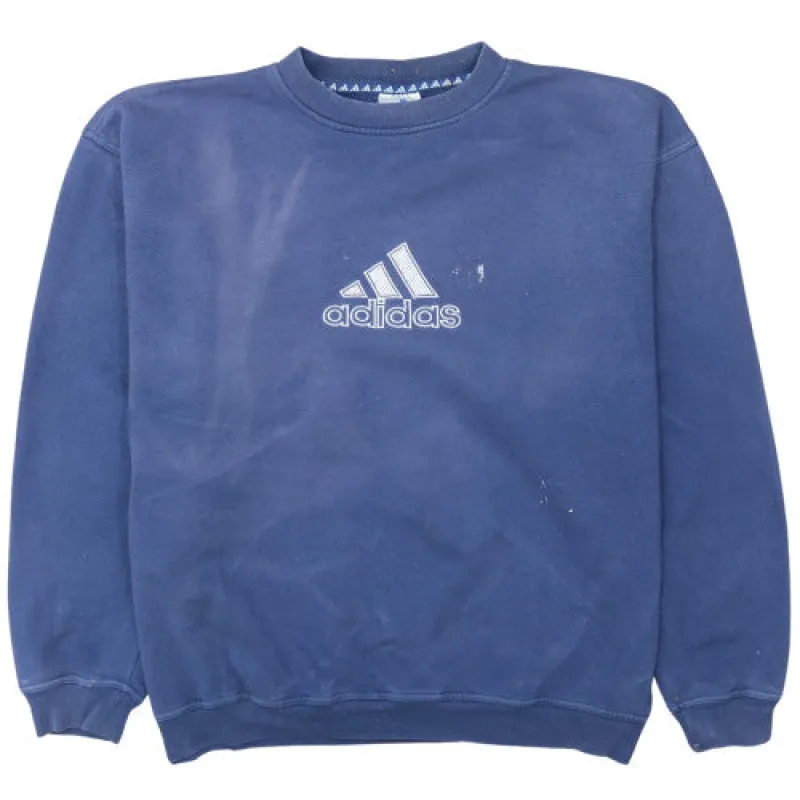 Adidas Navy Blue Sweatshirt Men's XLarge Embroidered Chest Logo Crewneck Pullover Fleece Top sold by Vintage Club