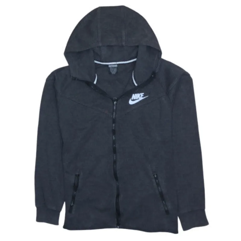 Nike Charcoal Black Full Zip Hoodie Men's Medium Printed Swoosh Logo Zip Pockets Sweatshirt sold by Vintage Club