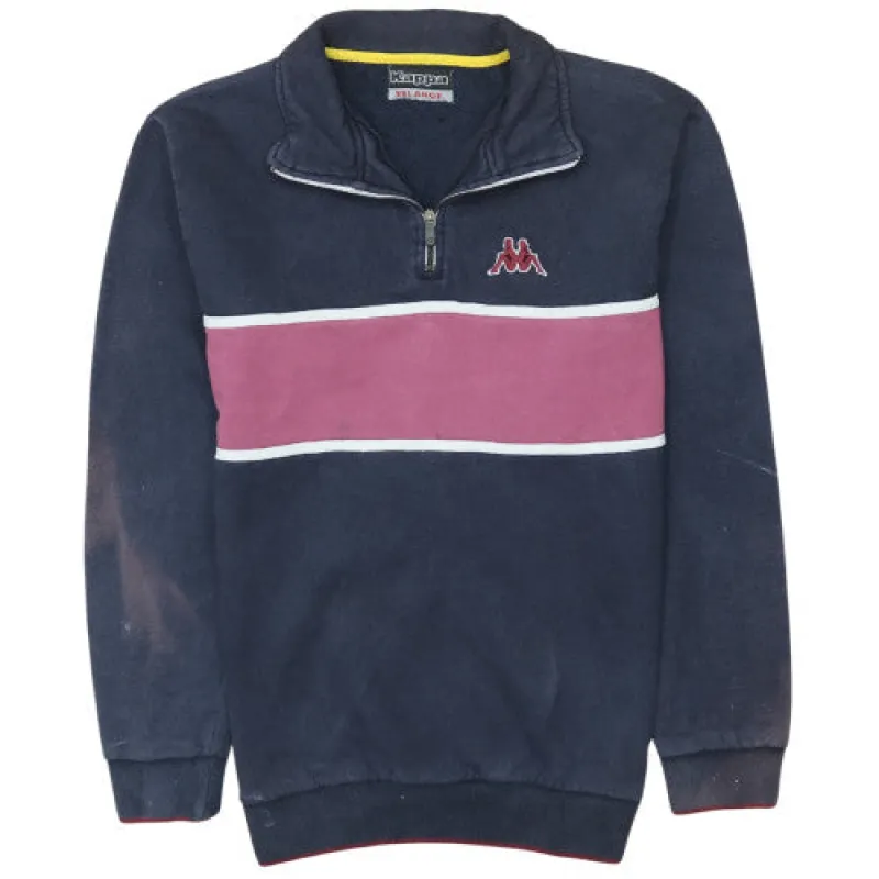 Kappa Navy Quarter Zip Sweatshirt Men's XXLarge Embroidered Logo Contrast Stripe Pullover sold by Vintage Club