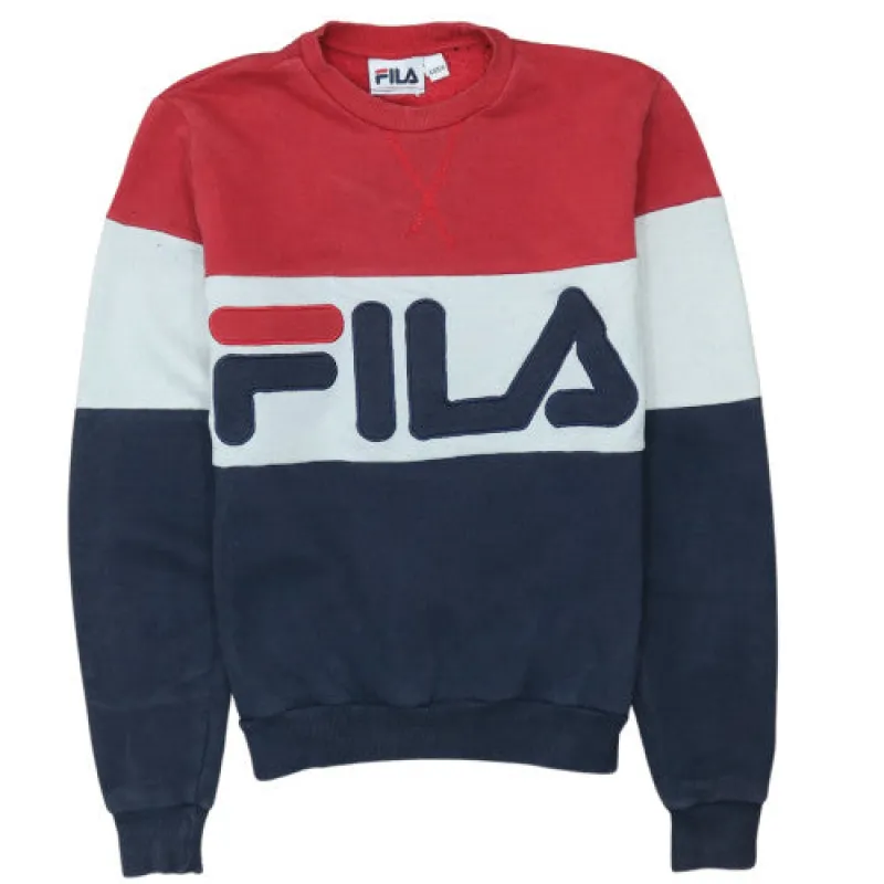 Fila Red Navy Colour Block Sweatshirt Men's XXSmall Large Logo Crewneck Pullover Top made by Fila