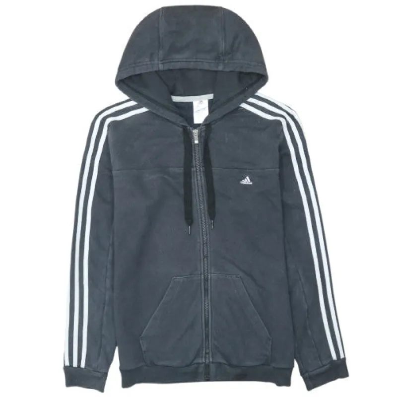 Adidas Black Full Zip Hoodie Women's Large Three Stripe Sleeves Embroidered Logo Sweatshirt sold by Vintage Club
