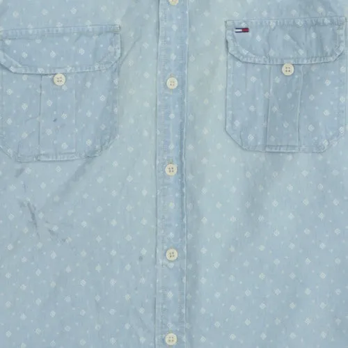 Tommy Hilfiger Light Blue Shirt Men's Large Patterned Hilfiger Denim Long Sleeve Button Up sold by Vintage Club product image thumbnail 4