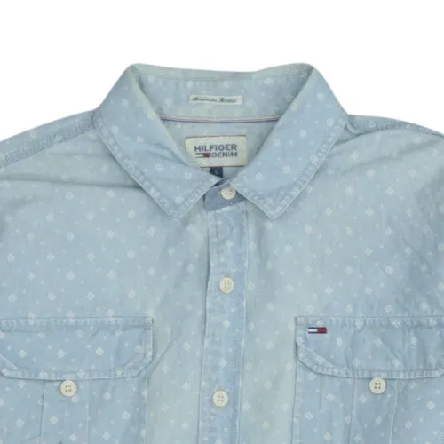 Tommy Hilfiger Light Blue Shirt Men's Large Patterned Hilfiger Denim Long Sleeve Button Up sold by Vintage Club product image thumbnail 3