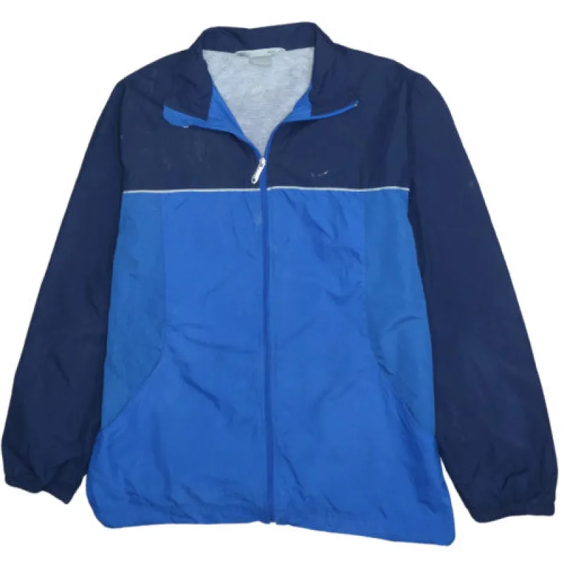 Nike Navy Blue Windbreaker Jacket Men's Medium Full Zip Pockets Reflective Trim Track Top made by Nike