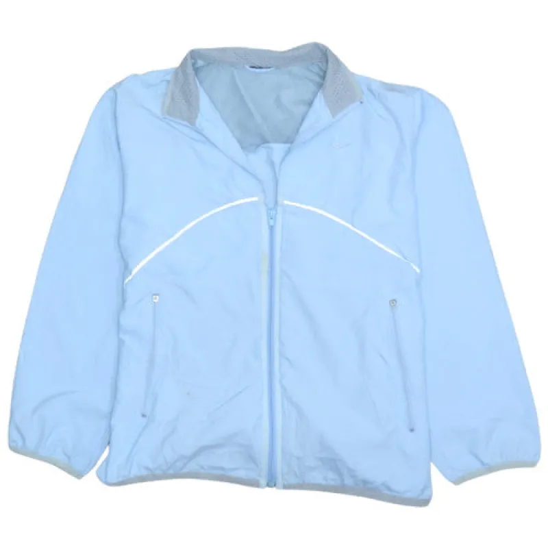 Nike Light Blue Windbreaker Jacket Men's Medium Reflective Trim Zip Pockets Track Top made by Nike
