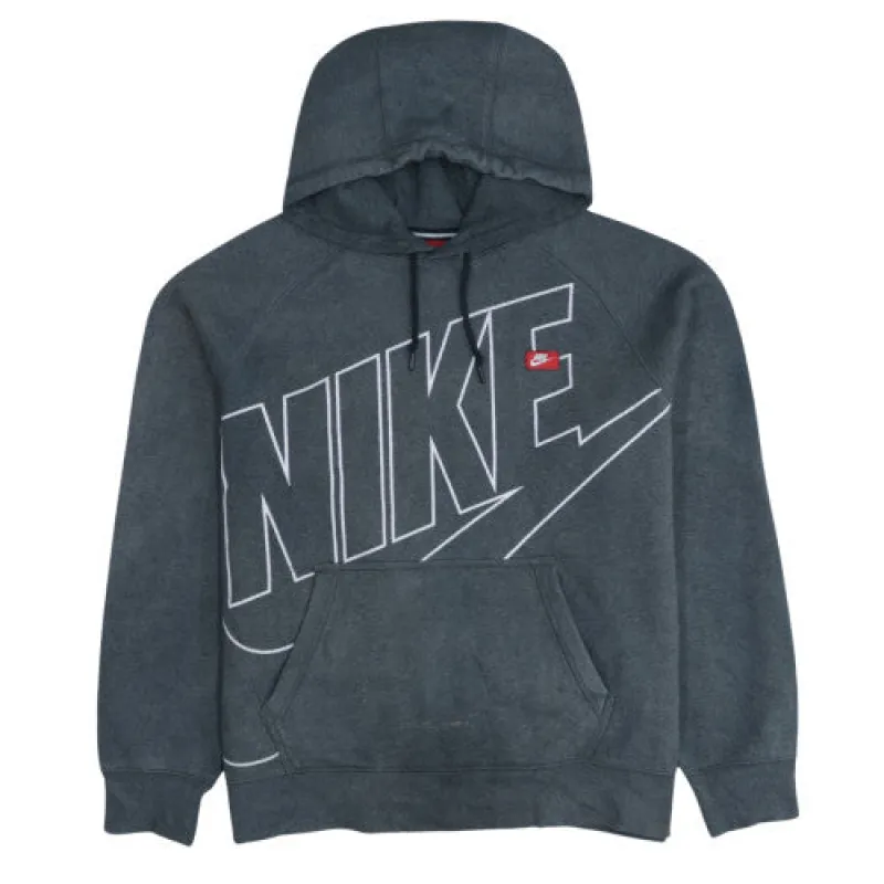 Nike Dark Grey Hoodie Men's XLarge Printed Big Logo Kangaroo Pocket Pullover Sweatshirt sold by Vintage Club