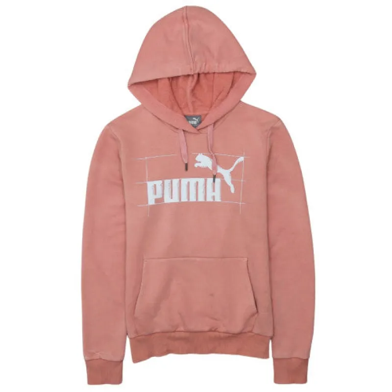 Puma Salmon Pink Hoodie Men's Small Printed Box Logo Kangaroo Pocket Pullover Sweatshirt made by Puma