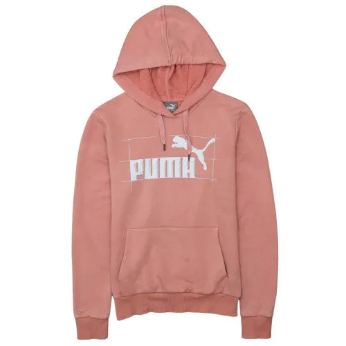 Puma Salmon Pink Hoodie Men's Small Printed Box Logo Kangaroo Pocket Pullover Sweatshirt sold by Vintage Club
