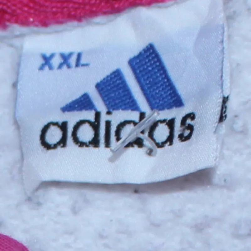 Adidas White Pink Hoodie Men's XXLarge Trefoil Printed Logo Kangaroo Pocket Pullover Sweatshirt made by Adidas