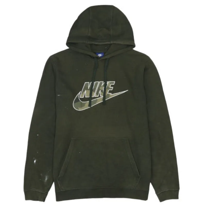 Nike Dark Green Hoodie Men's Large Camo Printed Logo Kangaroo Pocket Pullover Sweatshirt sold by Vintage Club