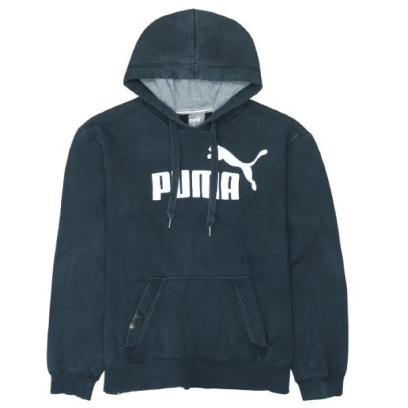 Puma Black Hoodie Men's Large Printed Logo Kangaroo Pocket Pullover Sweatshirt sold by Vintage Club