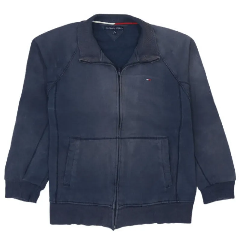 Tommy Hilfiger Navy Blue Full Zip Sweatshirt Men's Large Embroidered Flag Logo Pockets Casual Jacket sold by Vintage Club