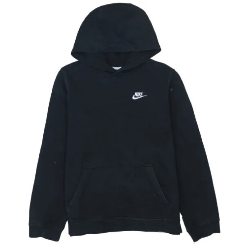 Nike Black Hoodie Women’s XLarge Small Swoosh Printed Logo Kangaroo Pocket Pullover Sweatshirt sold by Vintage Club