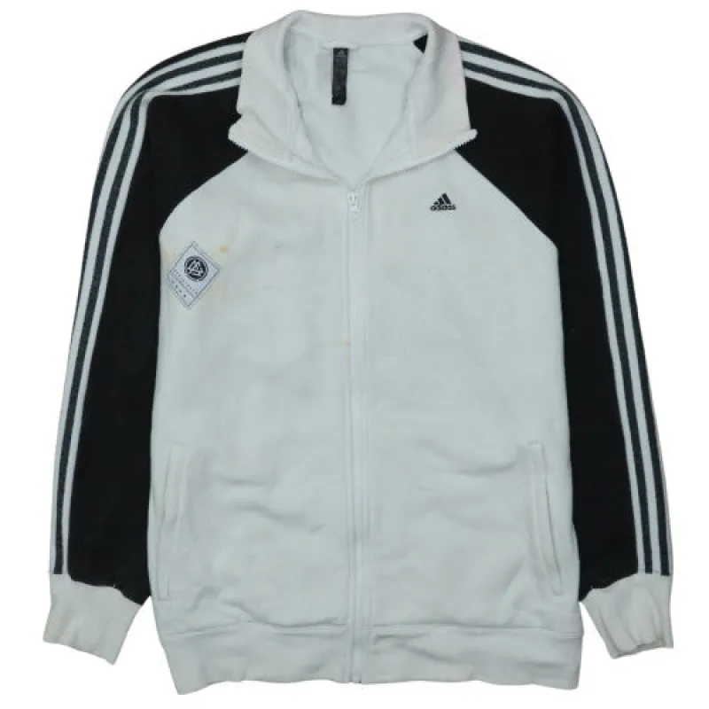 Adidas White Black Full Zip Sweatshirt Men's Large Three Stripe Sleeves Embroidered Logo Jacket Top sold by Vintage Club