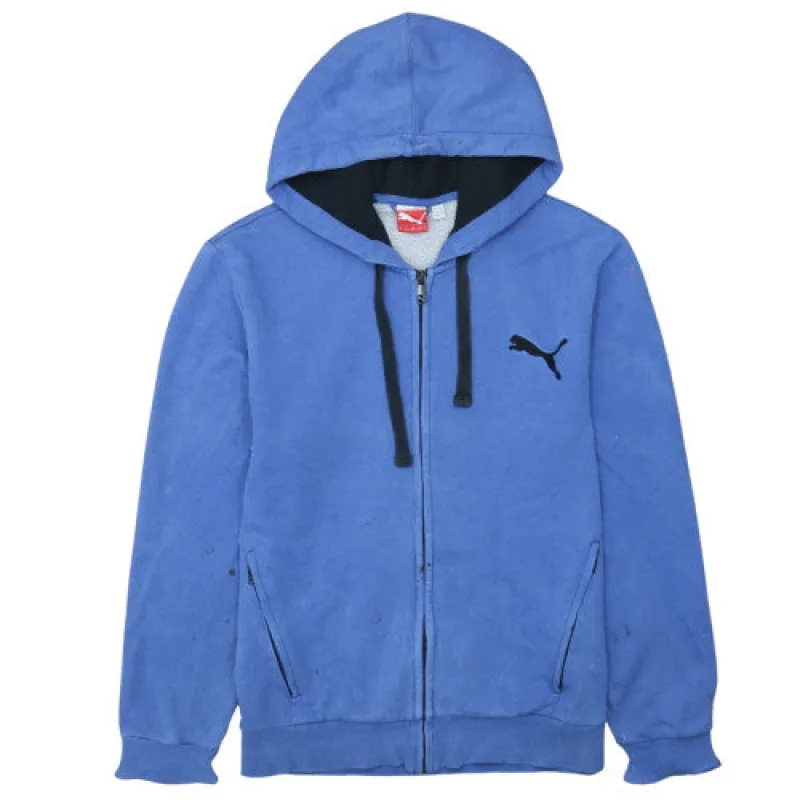 Puma Blue Zip Hoodie Men's Medium Embroidered Logo Drawstring Hood Split Pockets Sweatshirt sold by Vintage Club