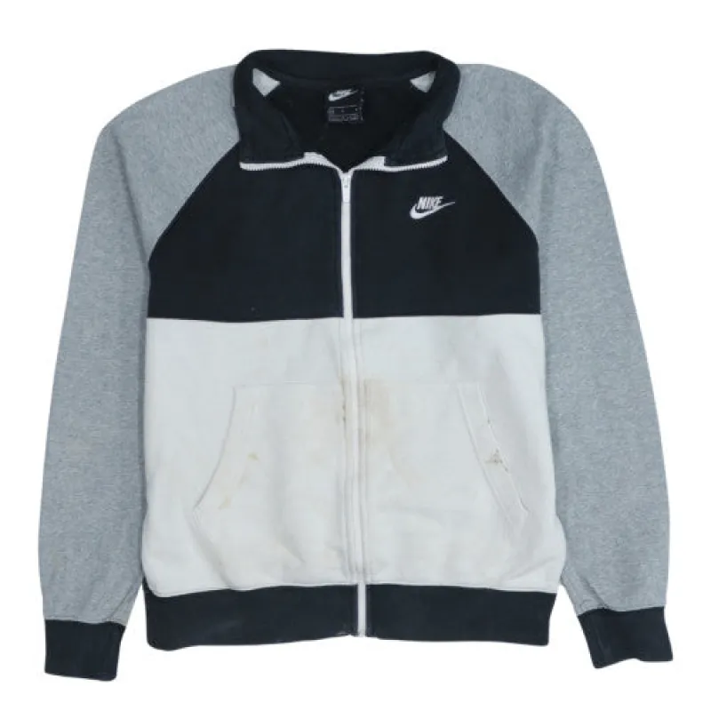 Nike Black Grey Full Zip Sweatshirt Men's Medium Embroidered Swoosh Colour Block Jacket Top made by Nike