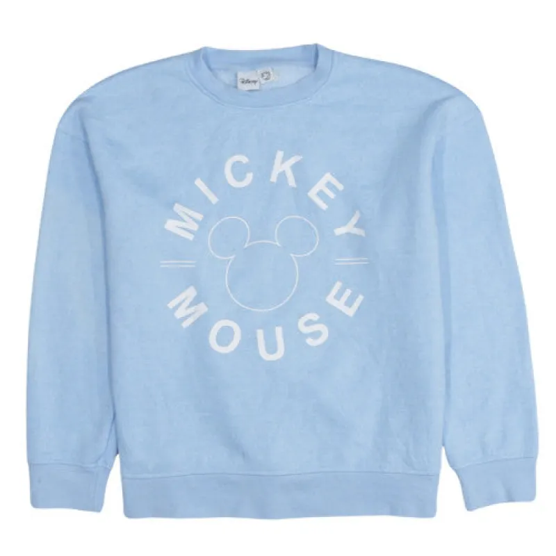 Disney Light Blue Sweatshirt Women’s Small Mickey Mouse Printed Logo Crewneck Pullover Top sold by Vintage Club