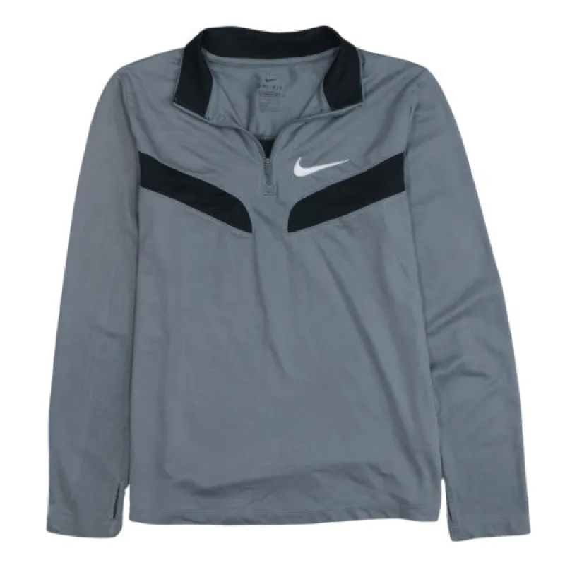 Nike Grey Quarter Zip Top Women’s XLarge Dri-FIT Printed Swoosh Long Sleeve Training Shirt sold by Vintage Club