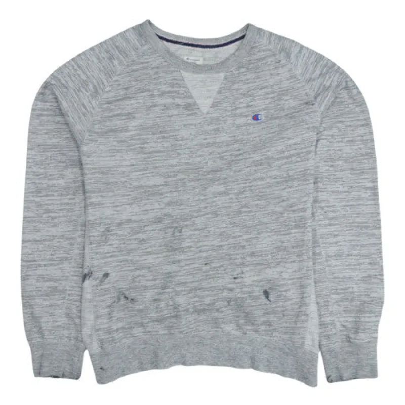 Champion Grey Marl Sweatshirt Men's XLarge Embroidered Chest Logo Paint Marks Pullover Jumper sold by Vintage Club