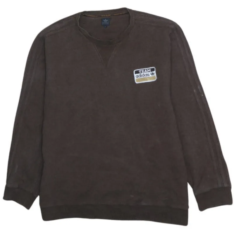 Adidas Brown Sweatshirt Men's 2XL Team Patch Three Stripe Sleeves Crewneck Pullover Top sold by Vintage Club