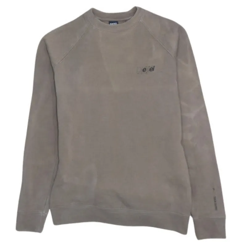 Diesel Taupe Brown Sweatshirt Men's XSmall Small Chest Logo Washed Effect Crewneck Pullover made by Diesel