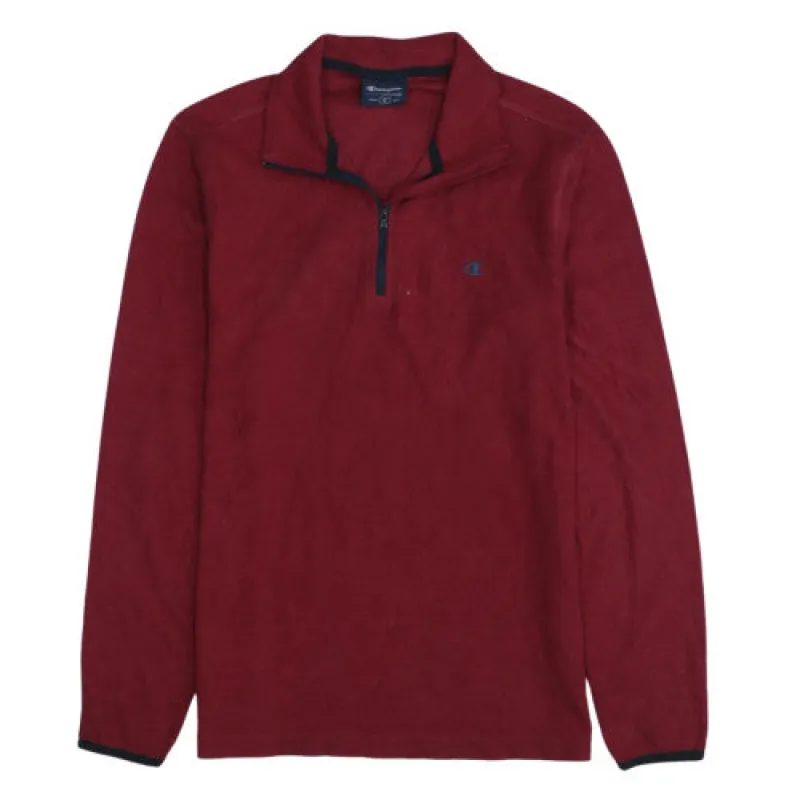 Champion Burgundy Red Fleece Jumper Men's Small Quarter Zip Embroidered Logo Pullover Sweatshirt sold by Vintage Club