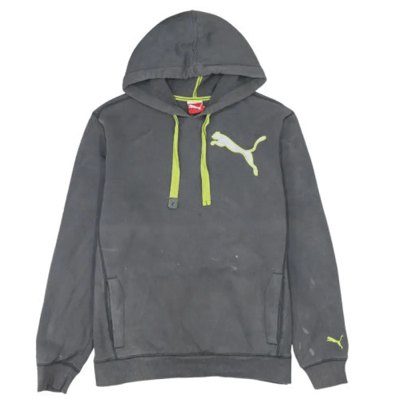 Puma Charcoal Grey Hoodie Men's Large Lime Logo Kangaroo Pockets Pullover Sweatshirt sold by Vintage Club
