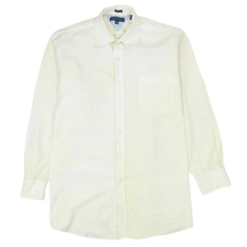 Tommy Hilfiger Pale Yellow Shirt Men's Large Regular Fit Long Sleeve Pocket Button Up made by Tommy Hilfiger