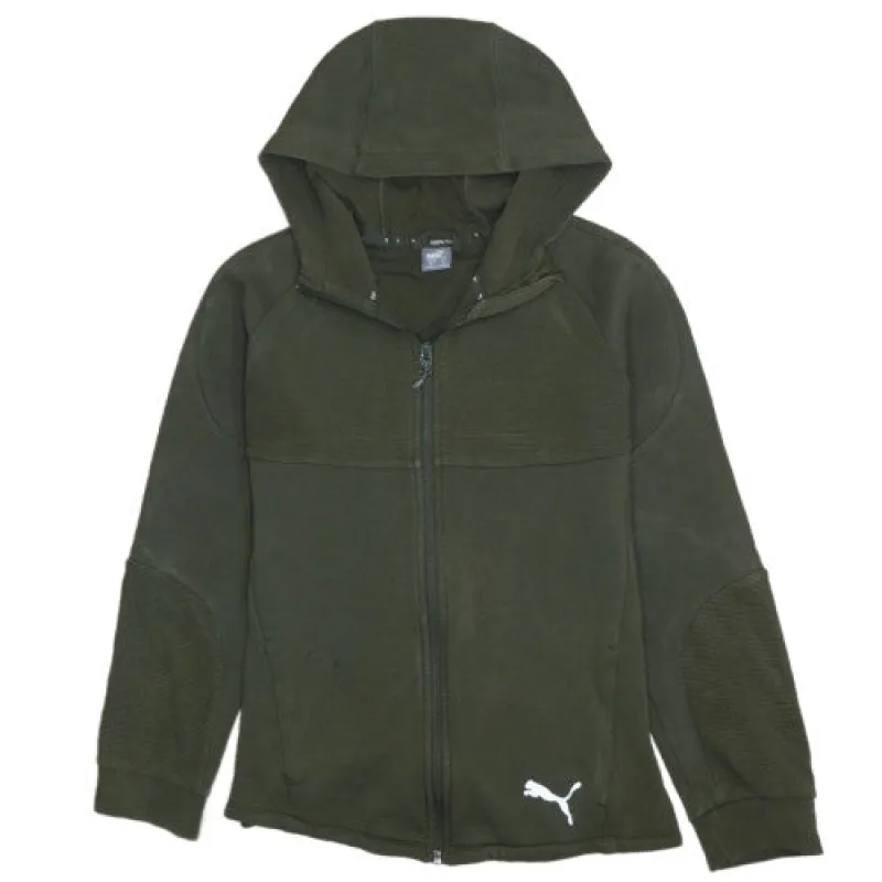 Puma Dark Khaki Full Zip Hoodie Women’s XLarge White Logo Ribbed Panels Casual Sweatshirt made by Puma