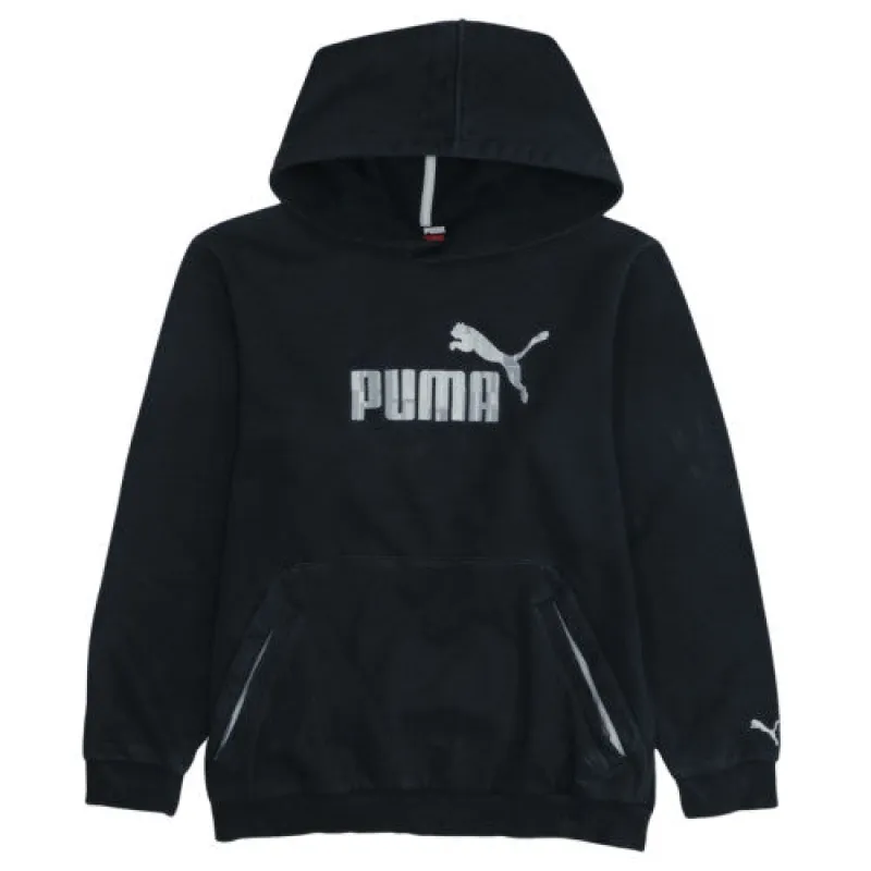 Puma Black Hoodie Women’s XLarge Printed Logo Kangaroo Pocket Pullover Sweatshirt sold by Vintage Club