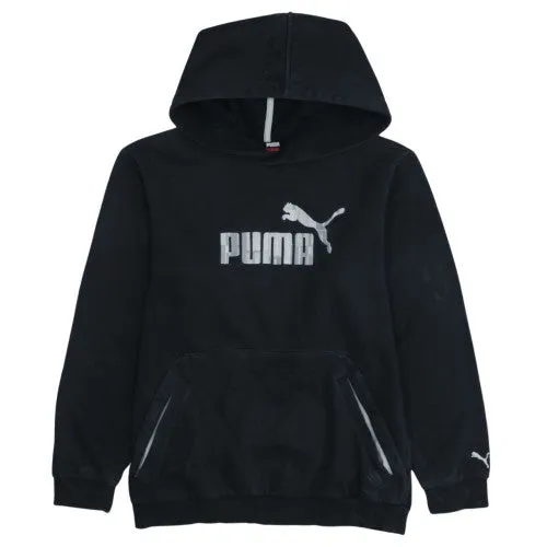Puma Black Hoodie Women’s XLarge Printed Logo Kangaroo Pocket Pullover Sweatshirt sold by Vintage Club