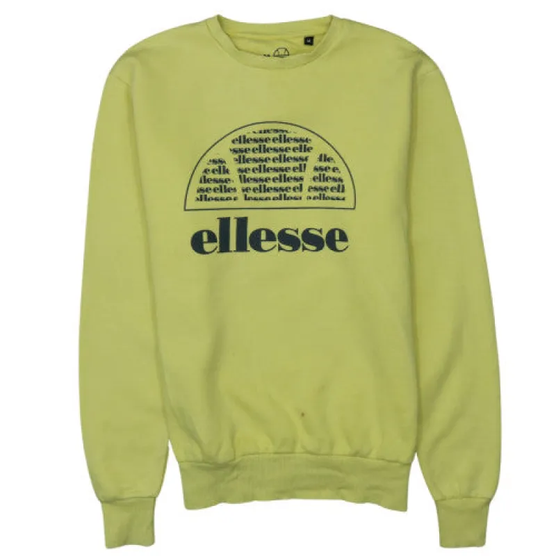 Ellesse Yellow Sweatshirt Men's Medium Printed Logo Crewneck Pullover Jumper Top made by Ellesse