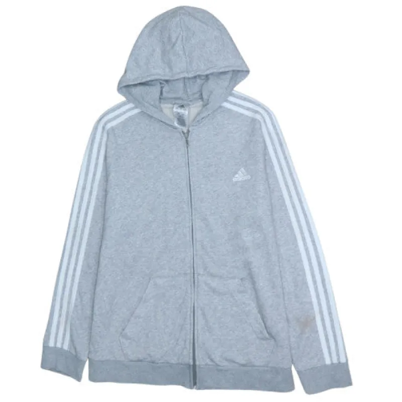 Adidas Light Grey Hoodie Women’s XLarge Full Zip Three Stripe Sleeves Embroidered Logo Sweatshirt sold by Vintage Club