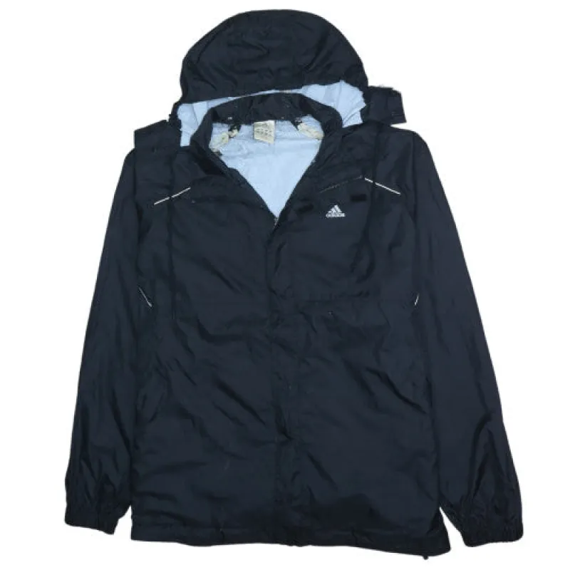 Adidas Black Hooded Windbreaker Men’s XXLarge Embroidered Logo Zip Pockets Jacket sold by Vintage Club