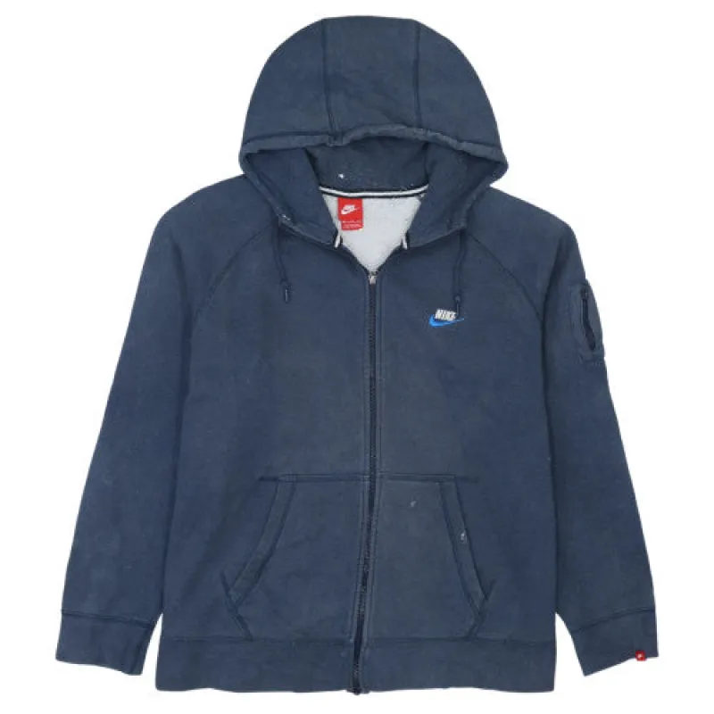 Nike Navy Blue Full Zip Hoodie Men's XXLarge Embroidered Swoosh Arm Zip Pocket Sweatshirt sold by Vintage Club