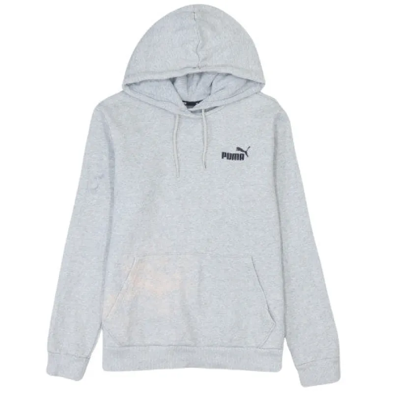 Puma Light Grey Hoodie Men's Small Printed Chest Logo Kangaroo Pocket Pullover Sweatshirt made by Puma