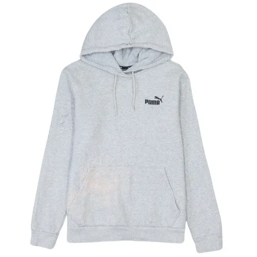 Puma Light Grey Hoodie Men's Small Printed Chest Logo Kangaroo Pocket Pullover Sweatshirt sold by Vintage Club
