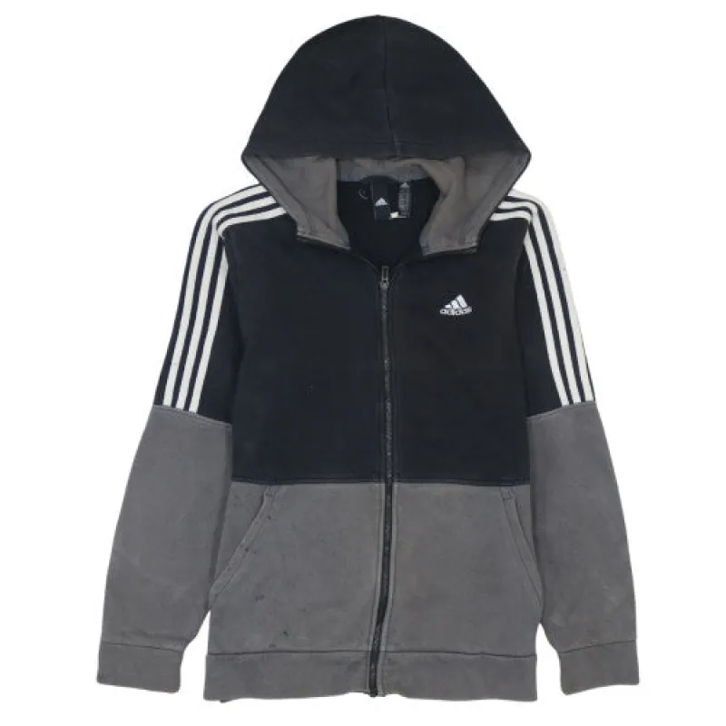 Adidas Black Grey Hoodie Men's Small Full Zip Three Stripes Embroidered Logo Sweatshirt sold by Vintage Club