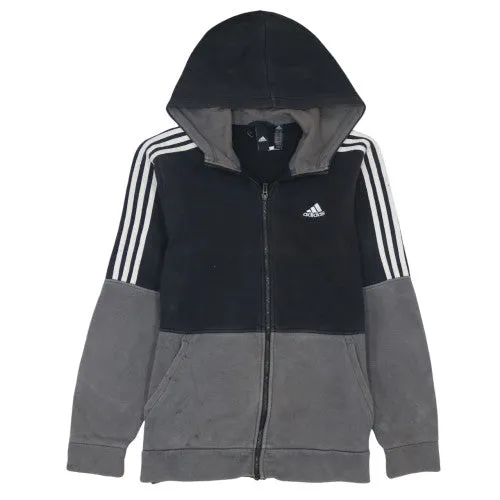 Adidas Black Grey Hoodie Men's Small Full Zip Three Stripes Embroidered Logo Sweatshirt sold by Vintage Club
