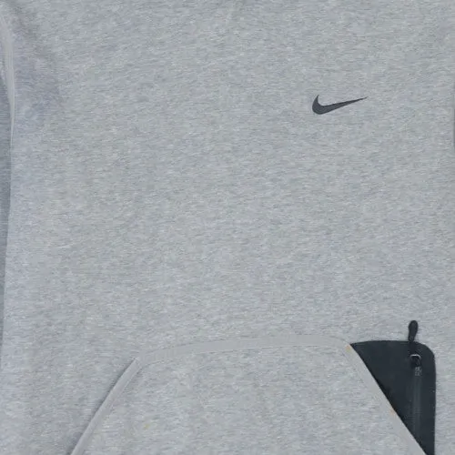 Nike Grey Hoodie Men's Medium Embroidered Swoosh Zip Pocket Contrast Hem Pullover Sweatshirt sold by Vintage Club product image thumbnail 4