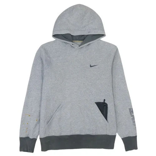 Nike Grey Hoodie Men's Medium Embroidered Swoosh Zip Pocket Contrast Hem Pullover Sweatshirt sold by Vintage Club