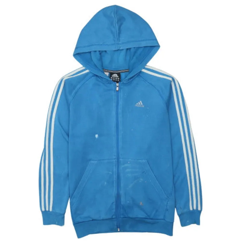 Adidas Blue Full Zip Hoodie Women’s XLarge Three Stripe Sleeves Embroidered Logo Sweatshirt sold by Vintage Club