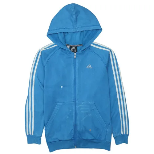 Adidas Blue Full Zip Hoodie Women’s XLarge Three Stripe Sleeves Embroidered Logo Sweatshirt sold by Vintage Club
