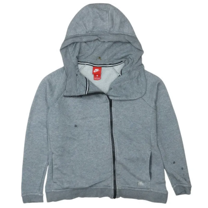 Nike Grey Full Zip Hoodie Men’s Small High Collar Zip Pockets Minimal Logo Sweatshirt sold by Vintage Club