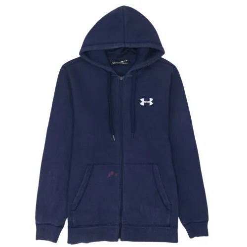 Under Armour Navy Blue Full Zip Hoodie Men’s Medium Embroidered Logo Kangaroo Pockets Fleece Sweatshirt sold by Vintage Club