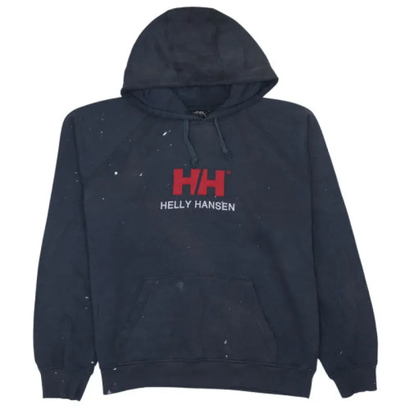 Helly Hansen Navy Blue Hoodie Men’s XLarge Embroidered HH Logo Paint Marks Pullover Sweatshirt sold by Vintage Club
